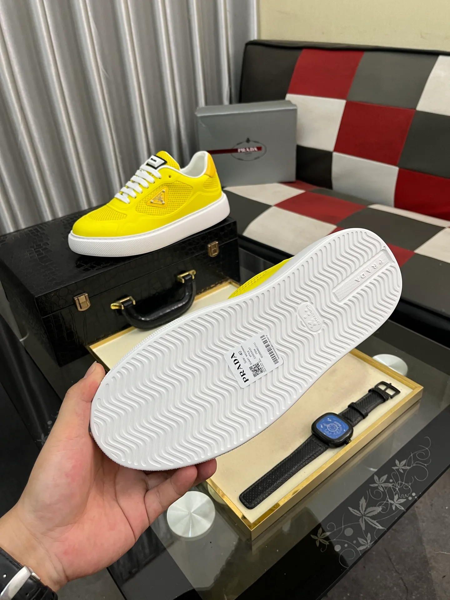 Men's shoes 💰580⌚️⌚️【PRADA】Prada - high-end quality original order 🔍🔍🔍 casual sports shoes - upper: imported 🔝 Napa calfskin, pebbled calfskin, branded glue hollow mesh canvas, shoe body sewn with branded metal fasteners - lining: water-dyed cowhide - outsole: ultra-light TPU foam rubber; two-color molded outsole -Ultra-high quality control, fine workmanship, highlighting (high-end, nobility, class) -Size: 38-445️⃣colors available